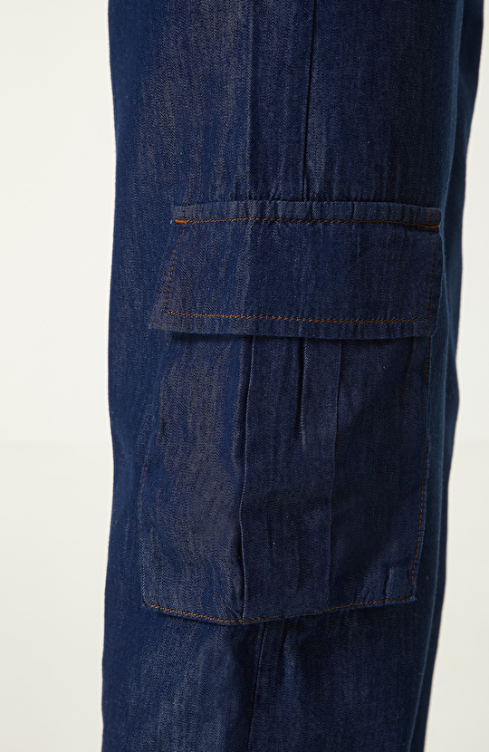 Indigo Mavi Kargo Cepli Denim Pantolon