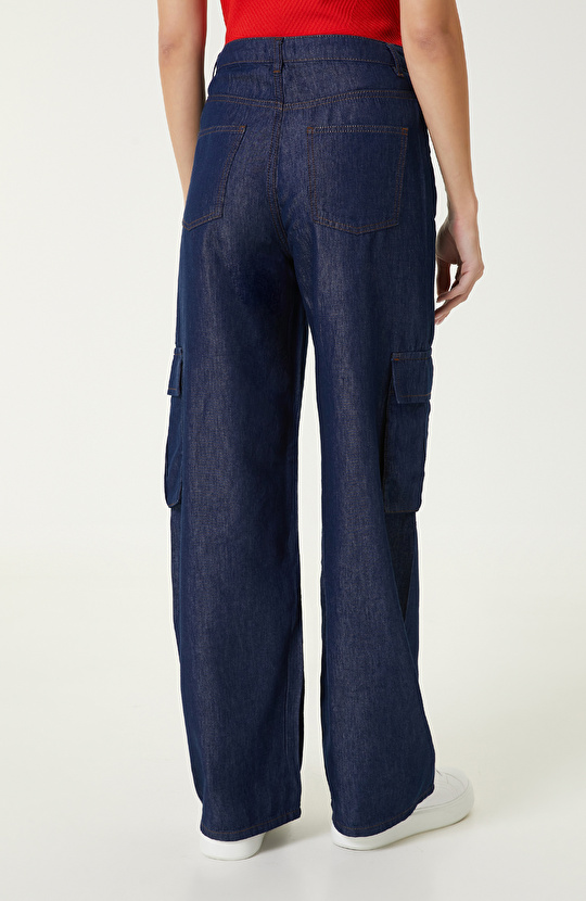 Indigo Mavi Kargo Cepli Denim Pantolon