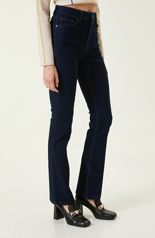 Indigo Mavi Yüksek Bel Pantolon