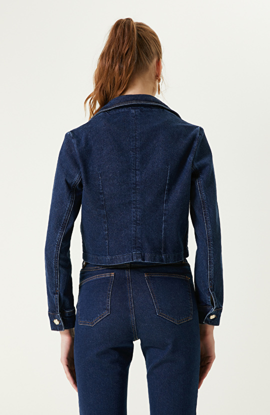 İndigo Mavi Crop Denim Ceket