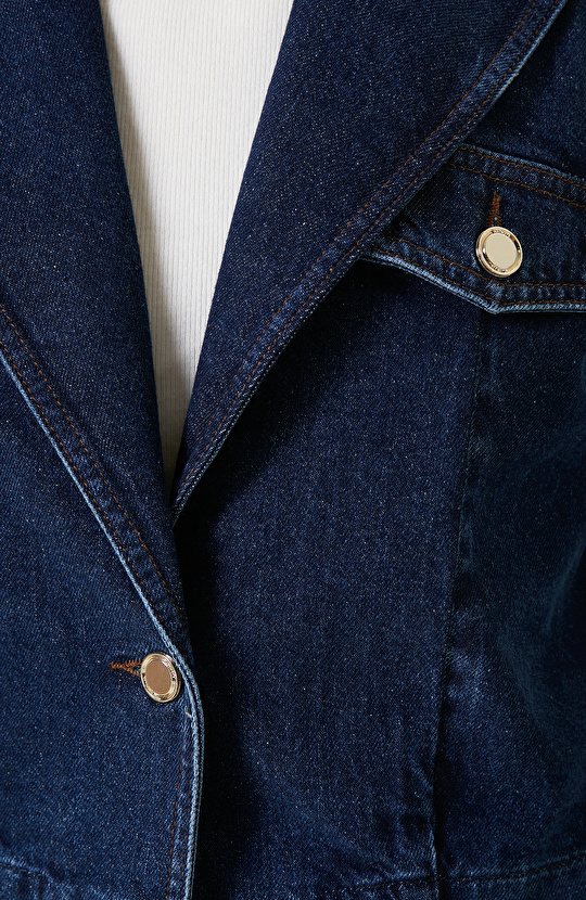 İndigo Mavi Crop Denim Ceket