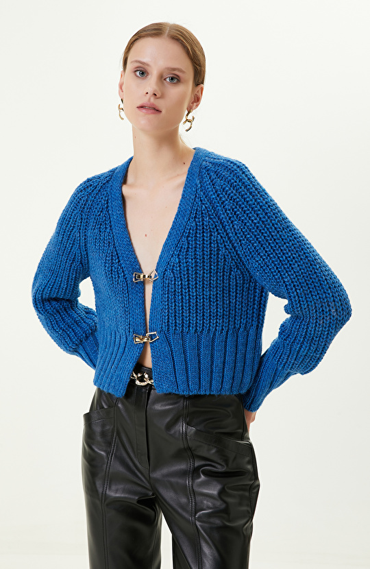 Mavi Uzun Kollu V Yaka Hırka