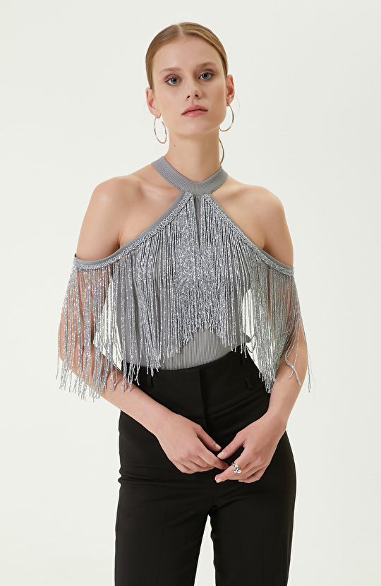 Limited Gri Kolsuz Bisiklet Yaka Triko Kazak