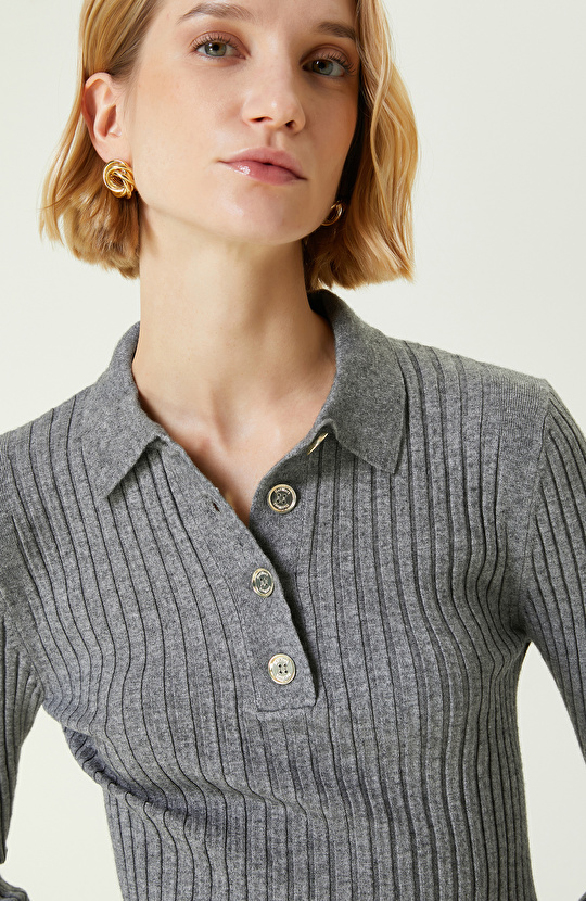 Gri Melanj Polo Yaka Kazak