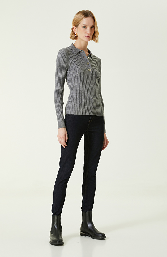 Gri Melanj Polo Yaka Kazak