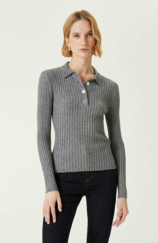 Gri Melanj Polo Yaka Kazak