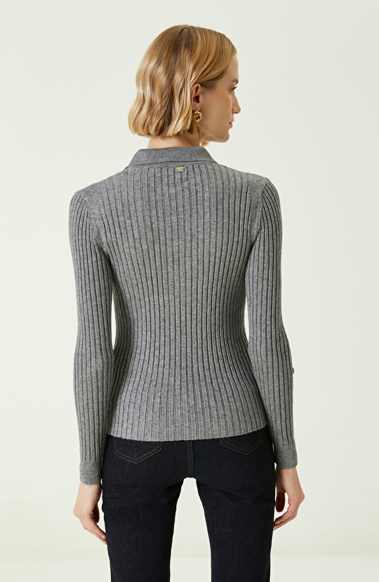 Gri Melanj Polo Yaka Kazak