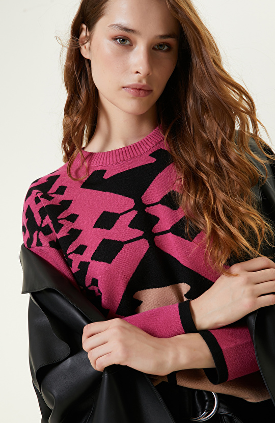 Renkli Etnik Desenli Kazak