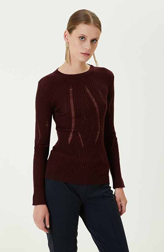 Yünlü Bordo Bisiklet Yaka Triko Kazak