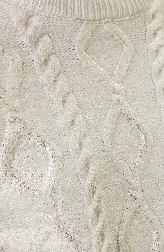 Altın Rengi Varaklı Bisiklet Yaka Triko Kazak