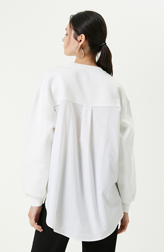 Pamuklu Baklava Desenli Ekru Sweatshirt