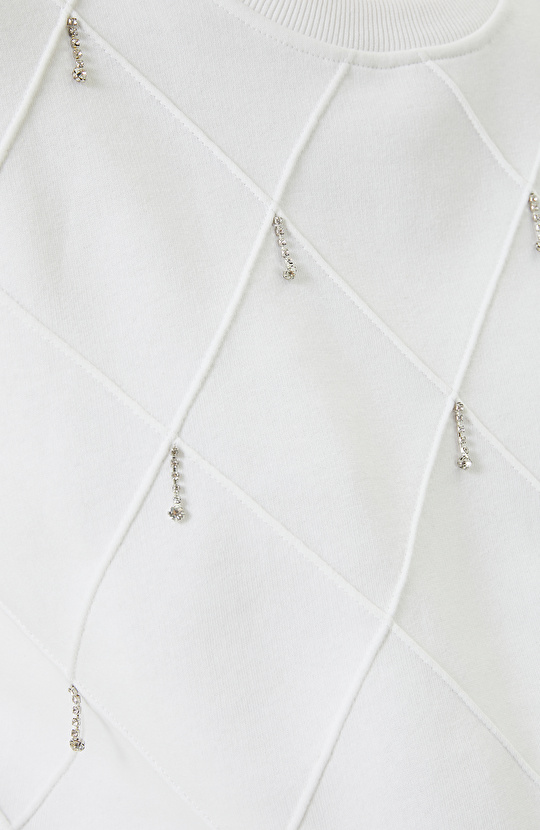 Pamuklu Baklava Desenli Ekru Sweatshirt