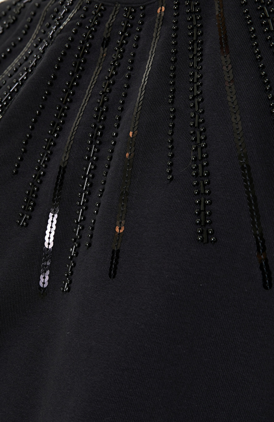 Siyah Bisiklet Yaka Penye Sweatshirt