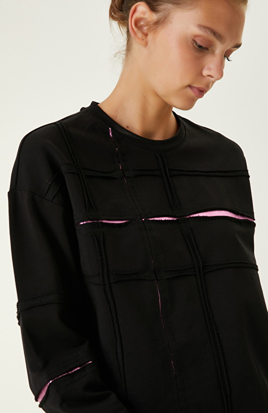 Pamuklu Siyah Baskı Detaylı Sweatshirt