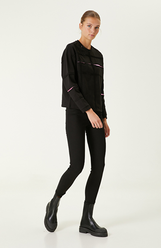 Pamuklu Siyah Baskı Detaylı Sweatshirt