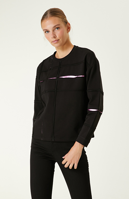 Pamuklu Siyah Baskı Detaylı Sweatshirt
