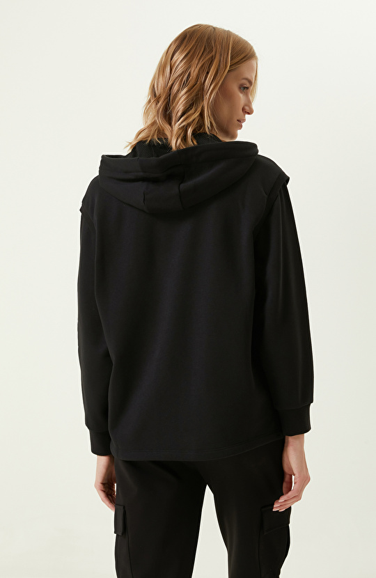 N-Tech Siyah Pamuklu Kolda Fermuar Detaylı Sweatshirt