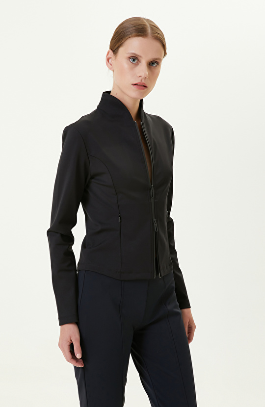 N-Tech Ön Beden Fermuarlı Siyah Sweatshirt