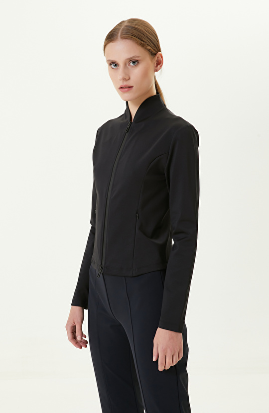 N-Tech Ön Beden Fermuarlı Siyah Sweatshirt