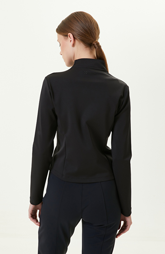 N-Tech Ön Beden Fermuarlı Siyah Sweatshirt