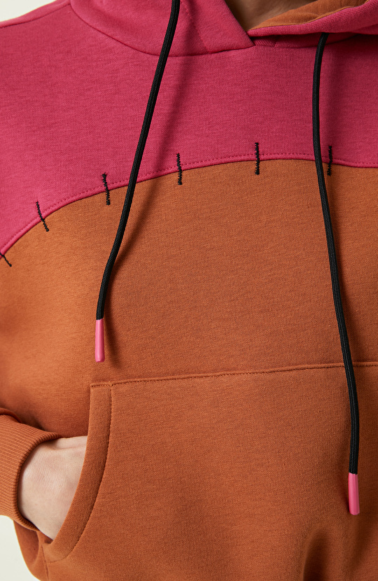 Kahverengi Pamuklu Crop Sweatshirt