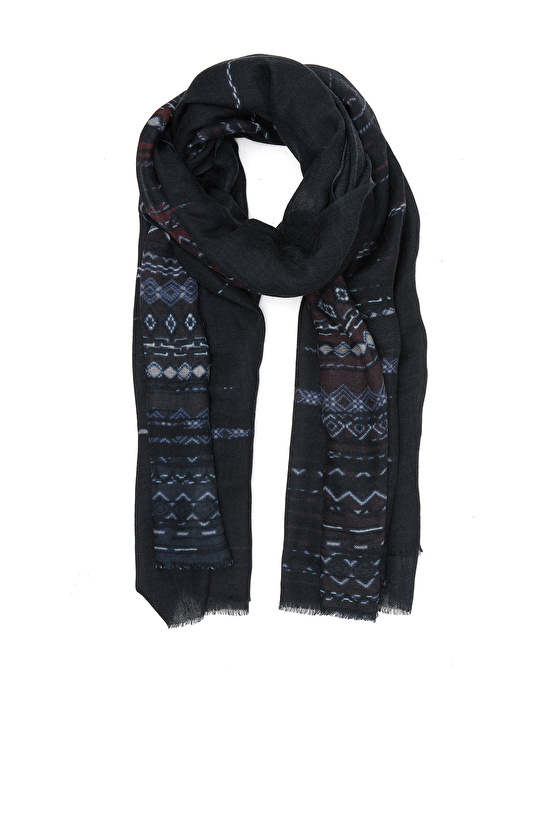 Lacivert Desenli Erkek Yün Şal