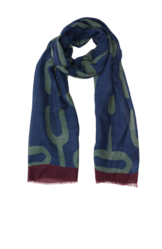 Mavi Unisex Yün Şal 