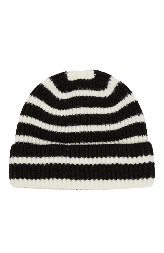 Siyah Beyaz Çizgili Kadın Bere