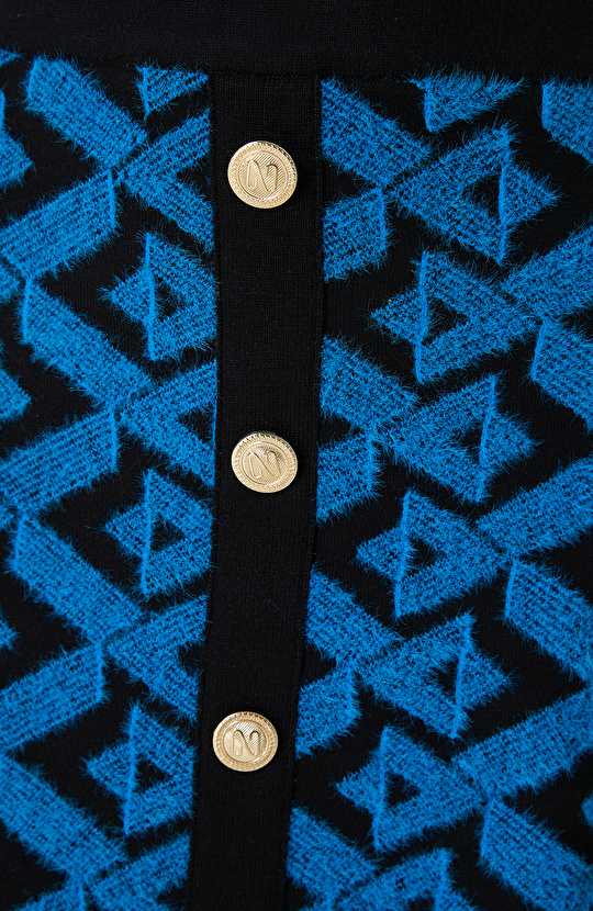 Siyah Mavi Triko Mini Etek