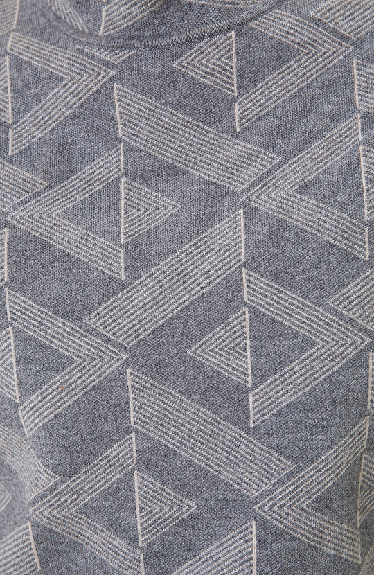 Gri Melanj Desenli Dik Yaka Triko Kazak