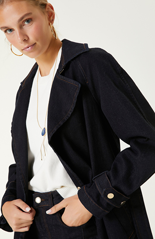 Koyu Indigo Mavi Denim Pardösü