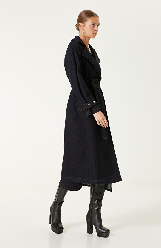 Koyu Indigo Mavi Denim Pardösü