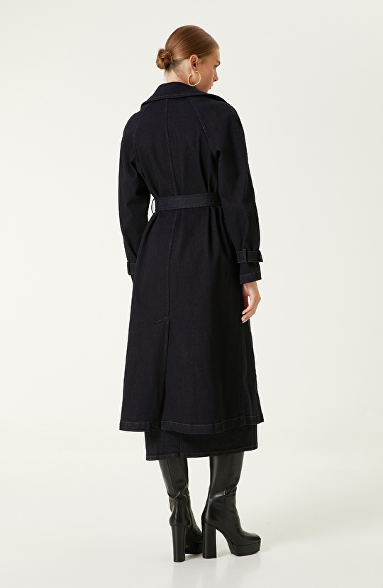 Koyu Indigo Mavi Denim Pardösü