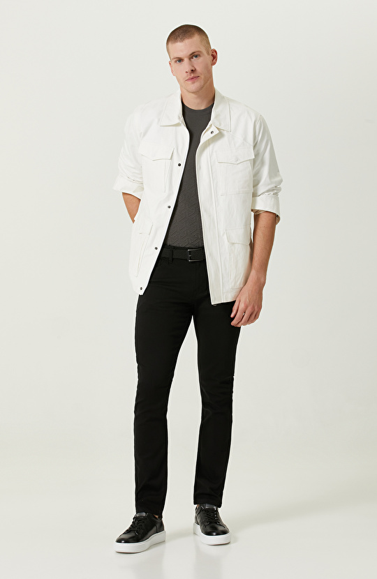 Kapaklı Cep Gömlek Yaka Ekru Ceket