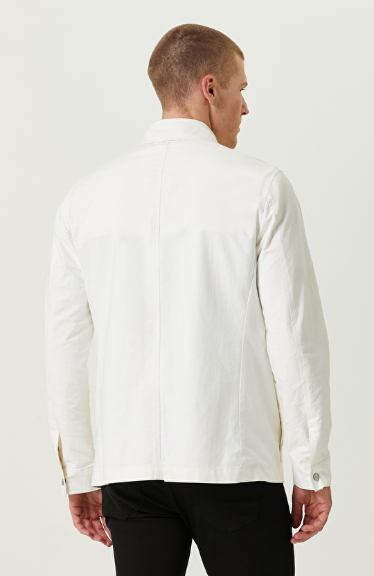 Kapaklı Cep Gömlek Yaka Ekru Ceket