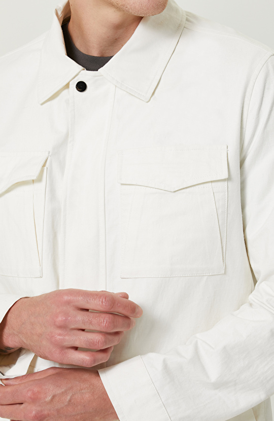 Kapaklı Cep Gömlek Yaka Ekru Ceket
