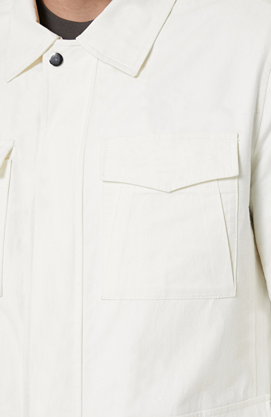 Kapaklı Cep Gömlek Yaka Ekru Ceket