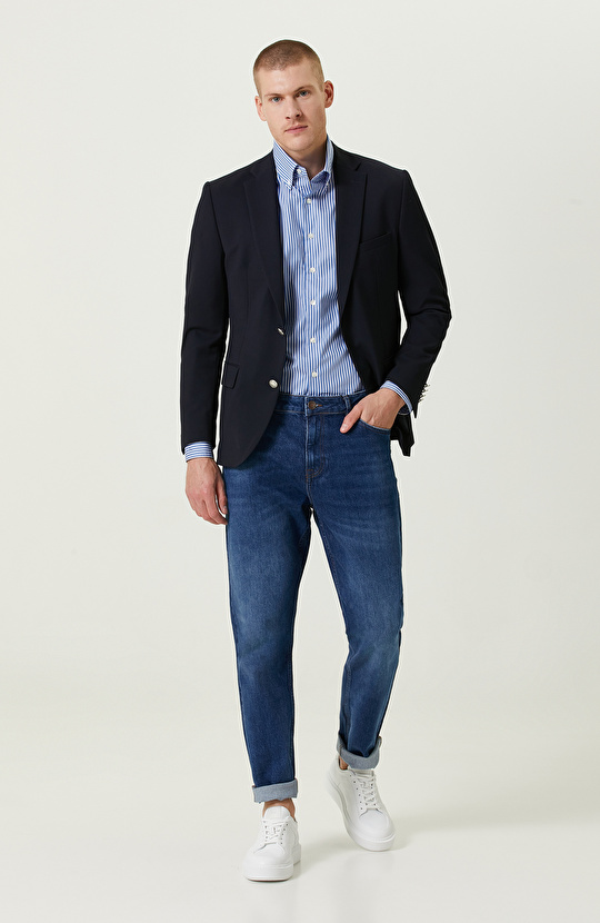 Armürlü Mono Yaka Lacivert Ceket