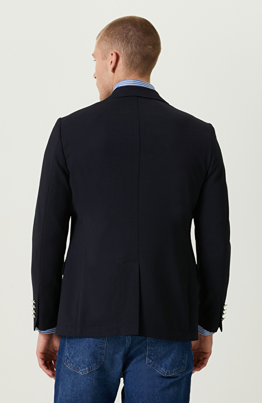 Armürlü Mono Yaka Lacivert Ceket