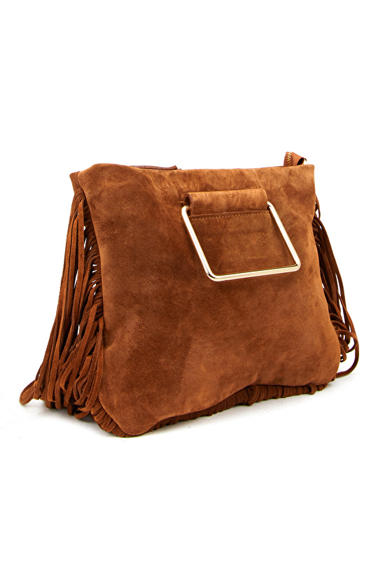 Taba Püsküllü Kadın Süet Çanta