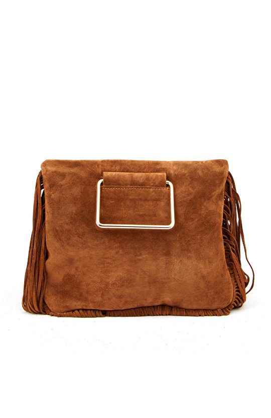 Taba Püsküllü Kadın Süet Çanta