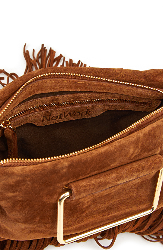 Taba Püsküllü Kadın Süet Çanta