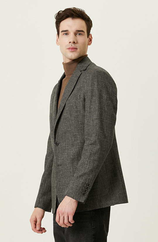 Mono Yaka Uzun Kollu Desenli Antrasit Ceket