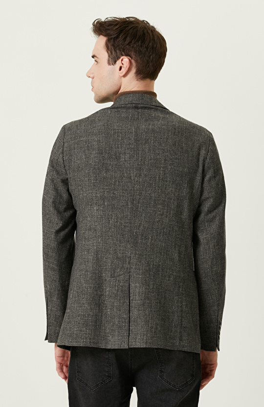 Mono Yaka Uzun Kollu Desenli Antrasit Ceket