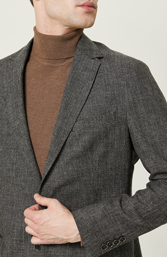 Mono Yaka Uzun Kollu Desenli Antrasit Ceket