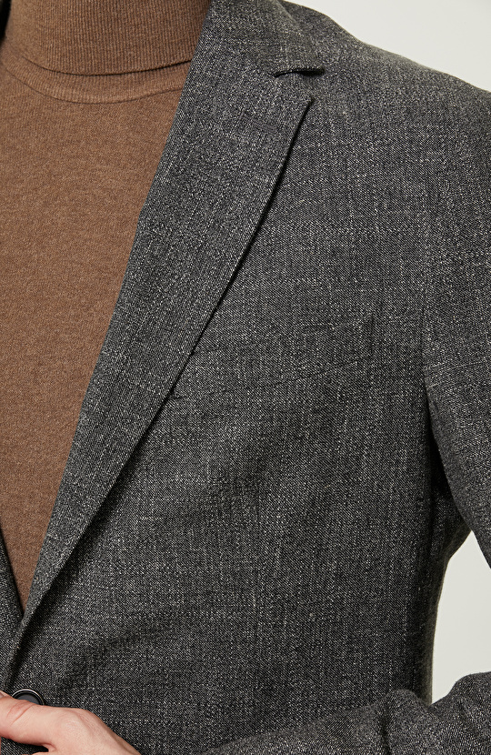 Mono Yaka Uzun Kollu Desenli Antrasit Ceket