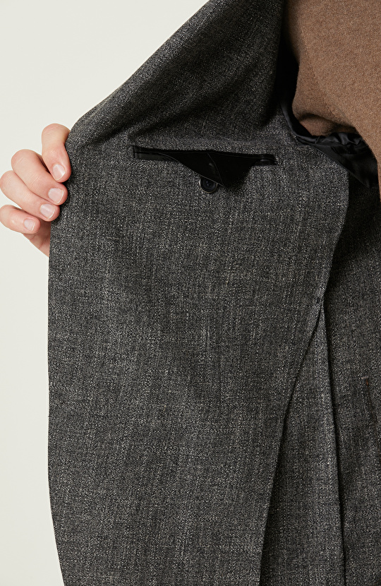 Mono Yaka Uzun Kollu Desenli Antrasit Ceket