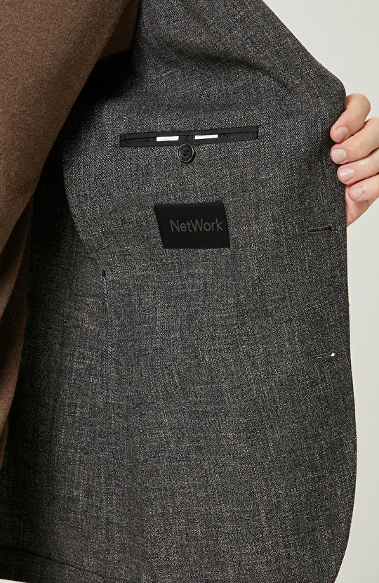 Mono Yaka Uzun Kollu Desenli Antrasit Ceket