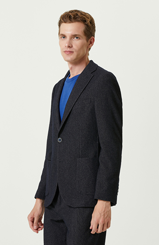 Lacivert Gofreli Örme Ceket