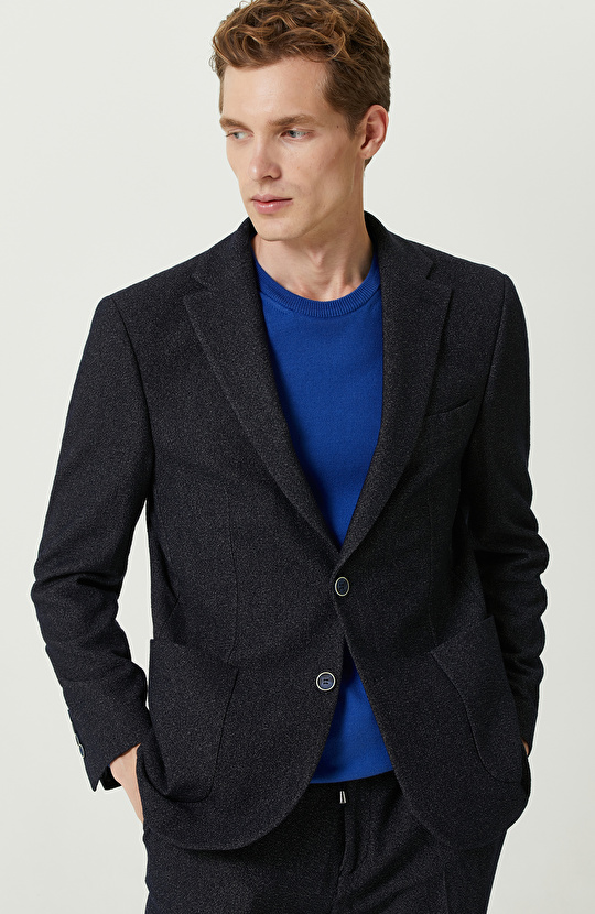 Lacivert Gofreli Örme Ceket